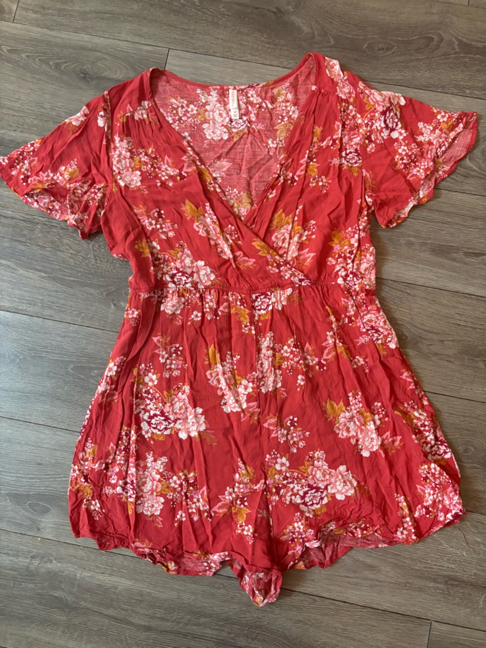 Xhilaration Red Floral Tank Top with Pink & Cream Blooms
